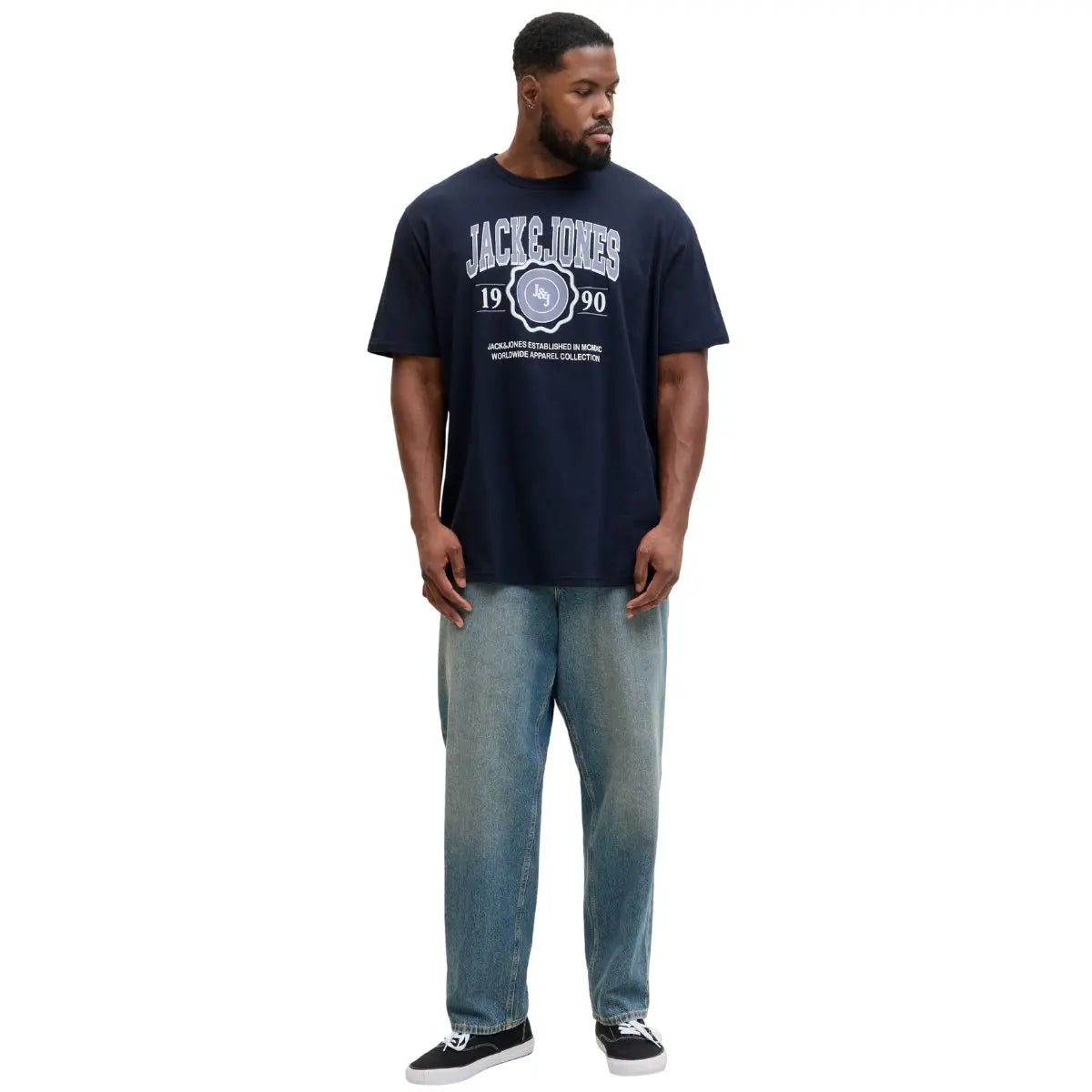 Duża męska koszulka z nadrukiem t-shirt Jack &amp; Jones 12279704 granatowy