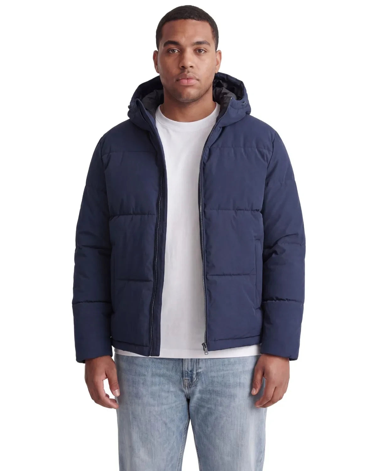 Duża męska kurtka jesienno-zimowa pikowana z kapturem Jack &amp; Jones 12303958 granatowa – zdjęcie 6