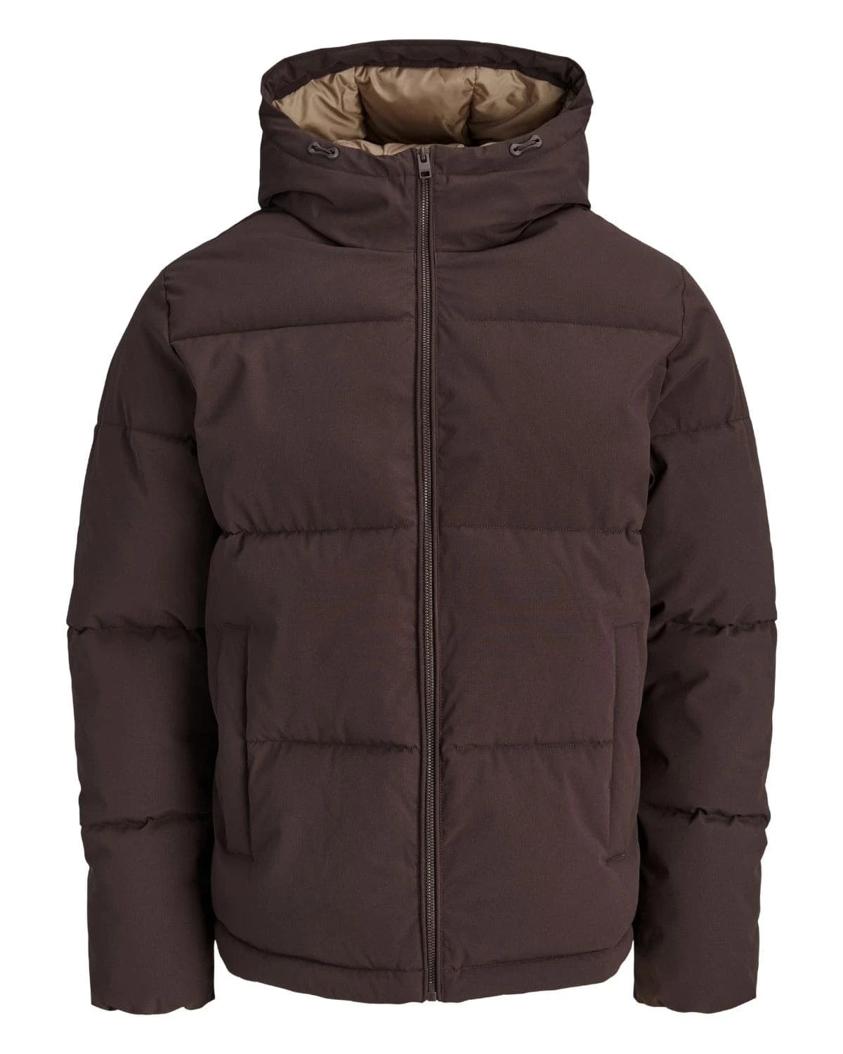 Duża męska kurtka jesienno-zimowa pikowana z kapturem Jack &amp; Jones 12303958 ciemnobrązowa – zdjęcie 1