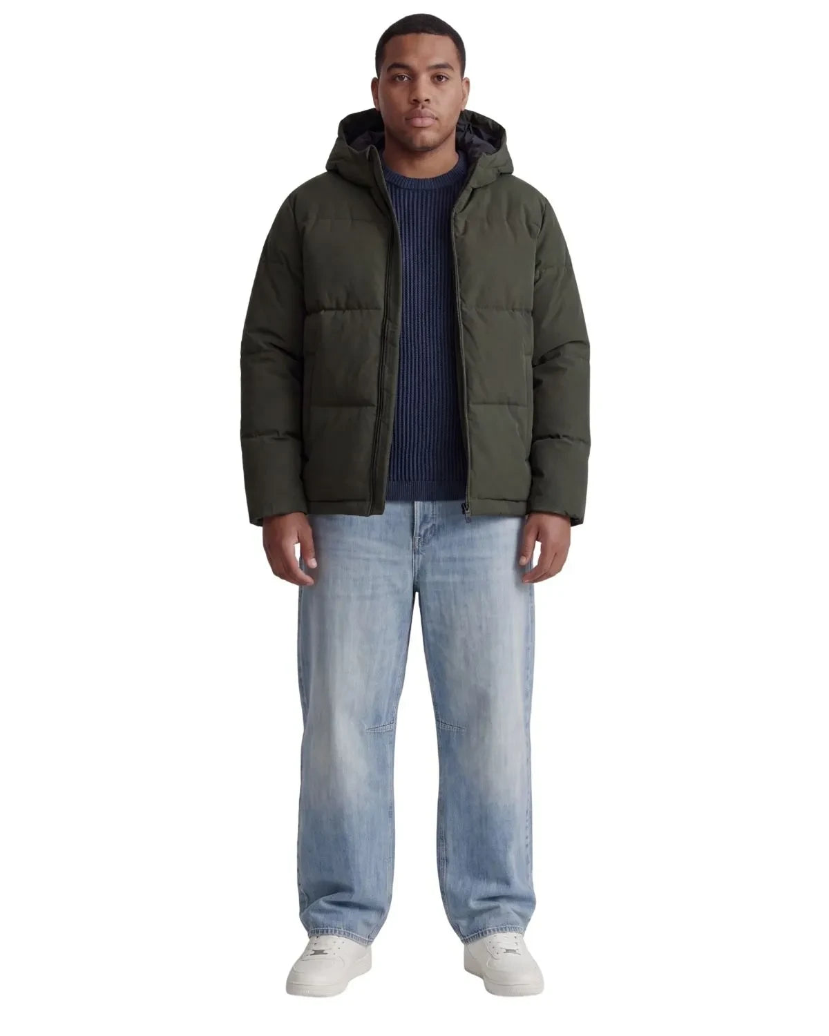 Duża męska kurtka jesienno-zimowa pikowana z kapturem Jack &amp; Jones 12303958 ciemnozielona – zdjęcie 3
