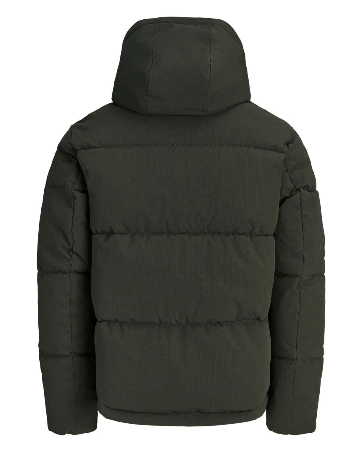 Duża męska kurtka jesienno-zimowa pikowana z kapturem Jack &amp; Jones 12303958 ciemnozielona – zdjęcie 2