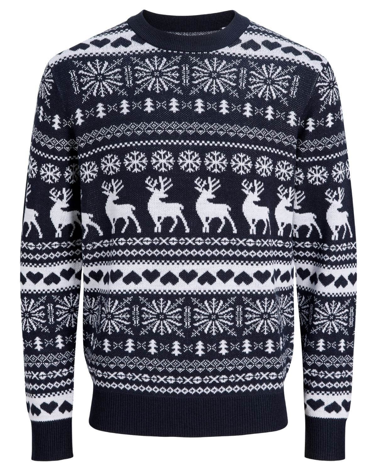 Duży męski sweter świąteczny Jack &amp; Jones 12301734 granatowo-biały – zdjęcie 1