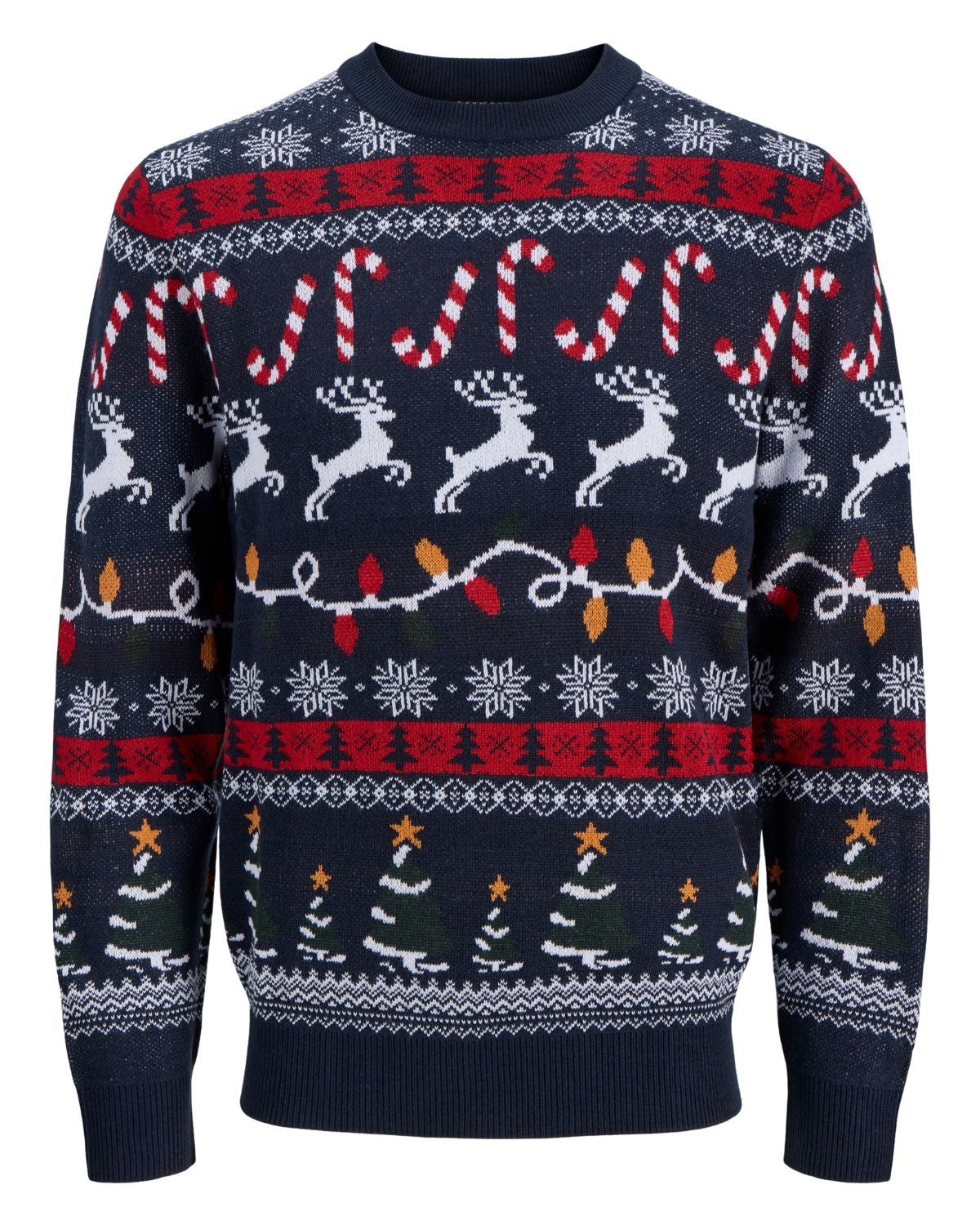 Duży męski sweter świąteczny Jack &amp; Jones 12301734 granatowo-czerwony – zdjęcie 1