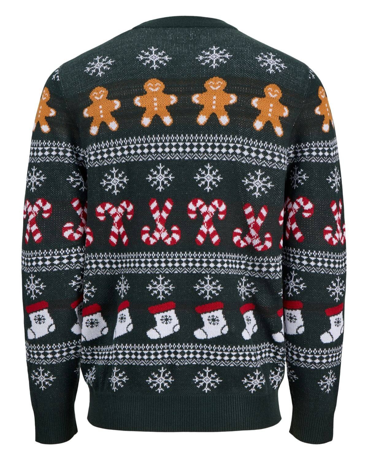 Duży męski sweter świąteczny Jack &amp; Jones 12301734 ciemnozielony – zdjęcie 3