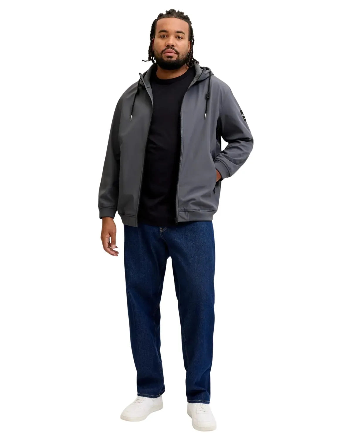 Duża męska kurtka z kapturem softshell Jack &amp; Jones 12236331 szara
