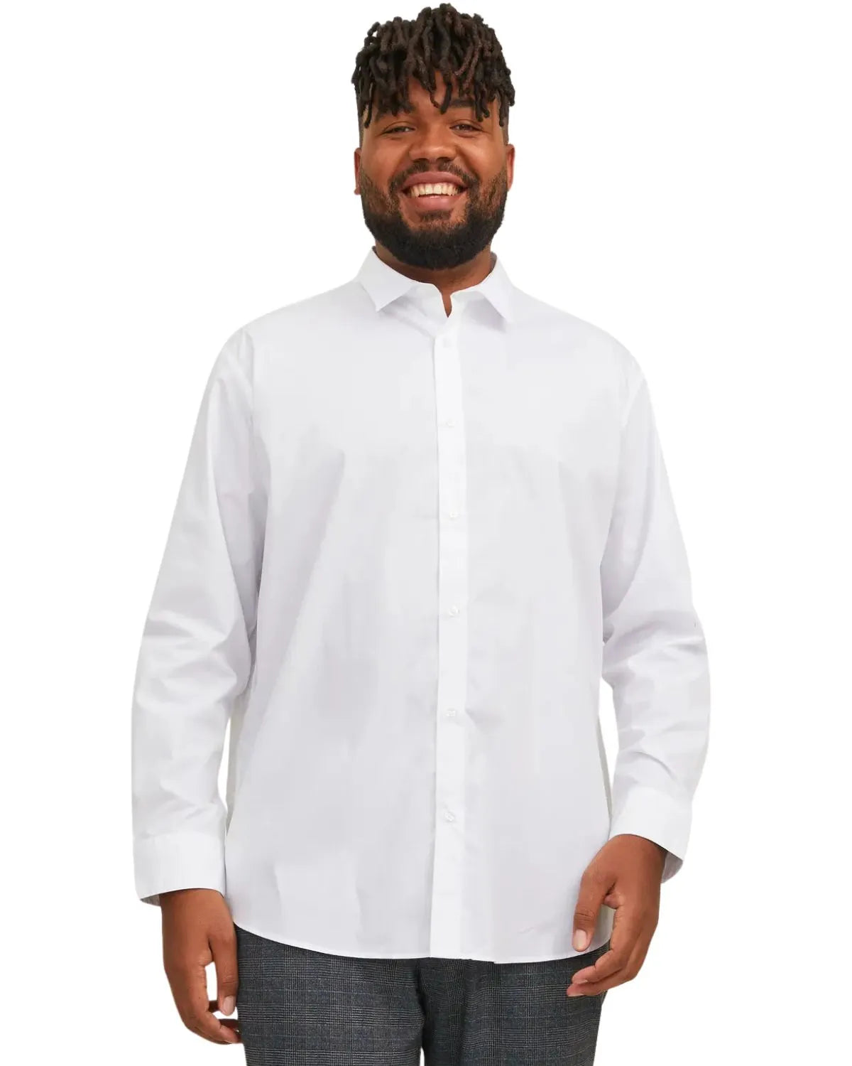 Duża męska gładka koszula długi rękaw Jack &amp; Jones 12200623 biała