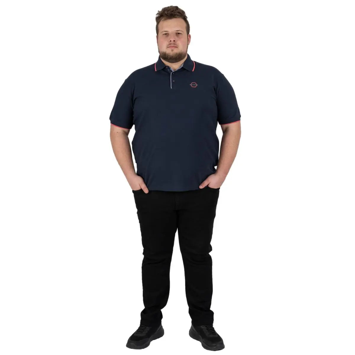 Velké pánské polo tričko a ozdobným límcem Double PS-3045 tmavě modrá