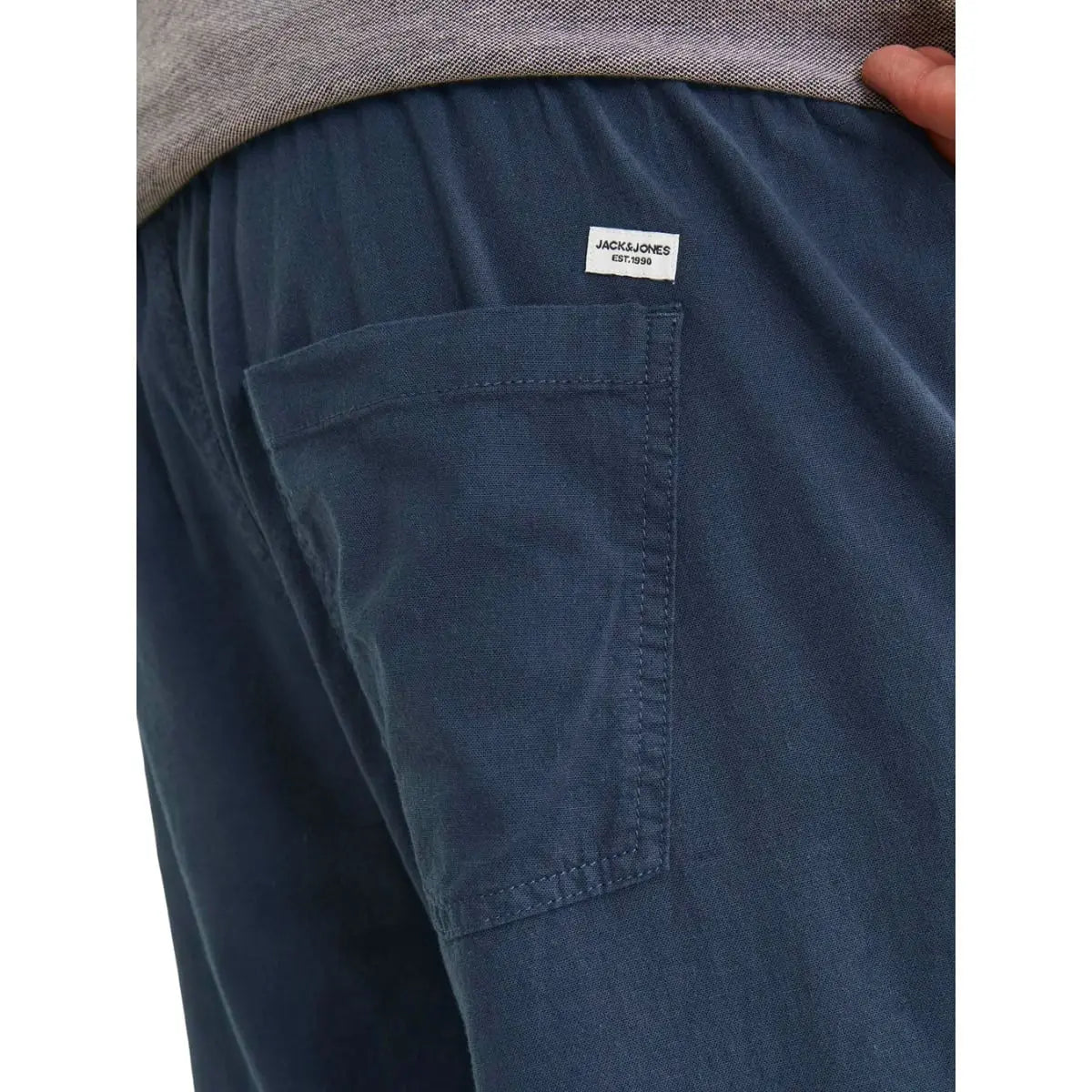 Velké pánské kalhoty s příměsí lnu, gumou a šňůrkami v pase Jack &amp; Jones 12239548 tmavě modré