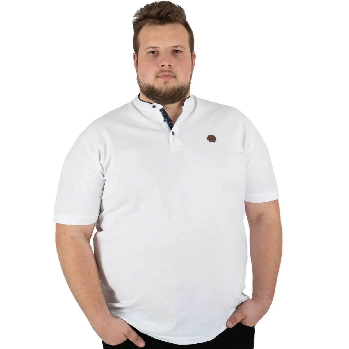 Duża męska koszulka polo na stójce gładka Double PS-3046 biała