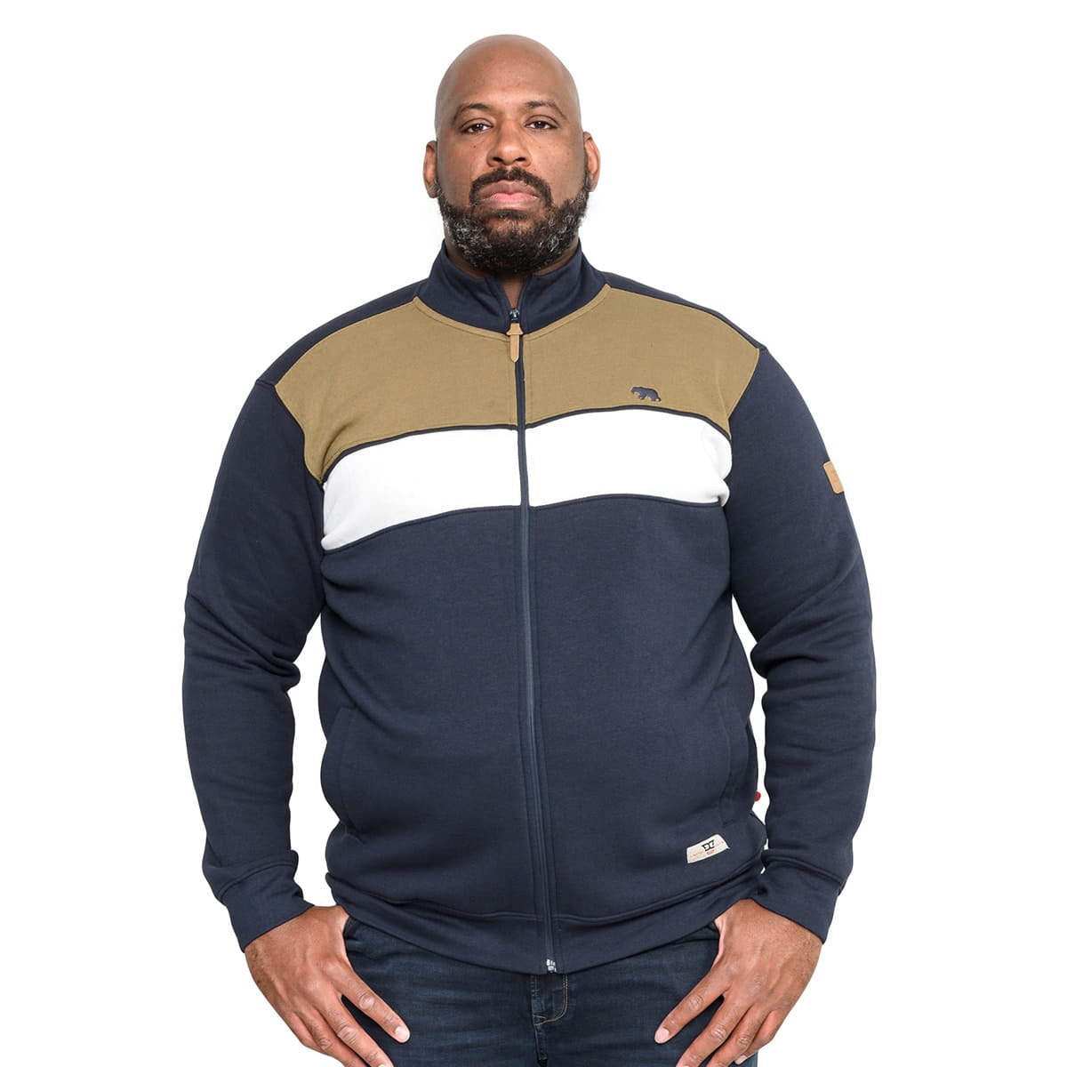 Męska duża bluza w pasy ze stójką Duke D555 Willowbrook granatowa