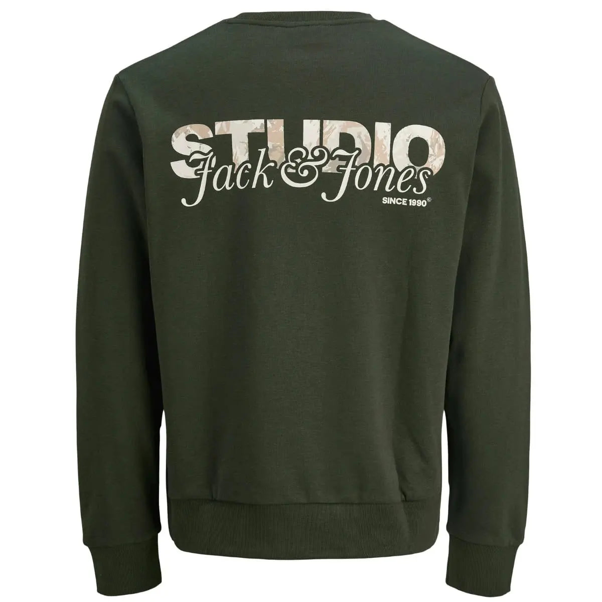 Velká pánská mikina přes hlavu s potiskem na zádech Jack &amp; Jones 12285534 tmavě zelená