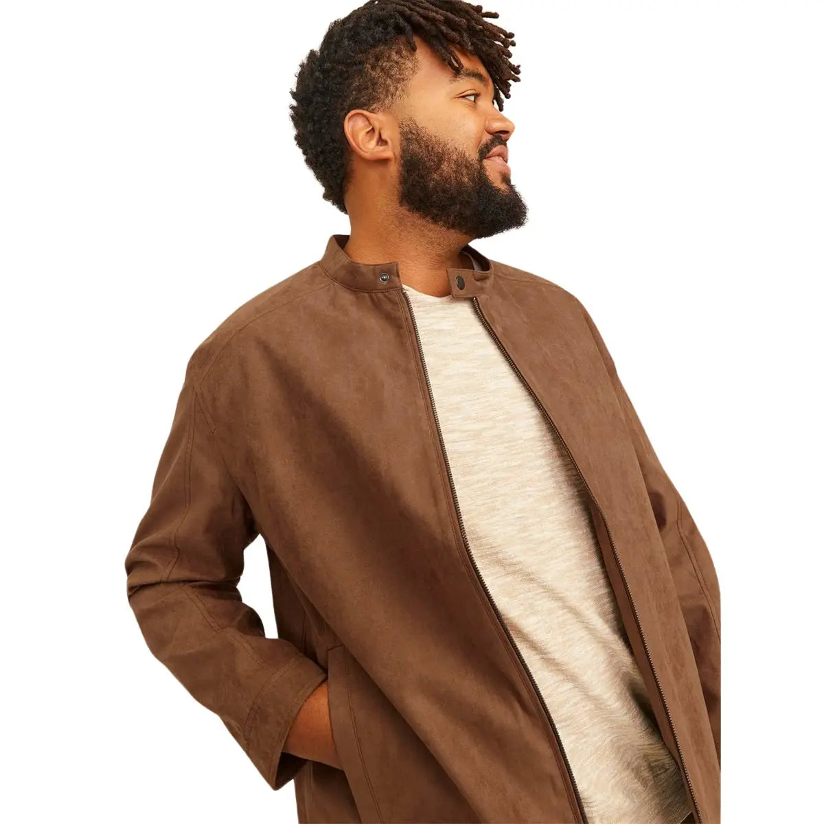 Duża męska kurtka zamszowa lekka Jack &amp; Jones 12264104 brązowa