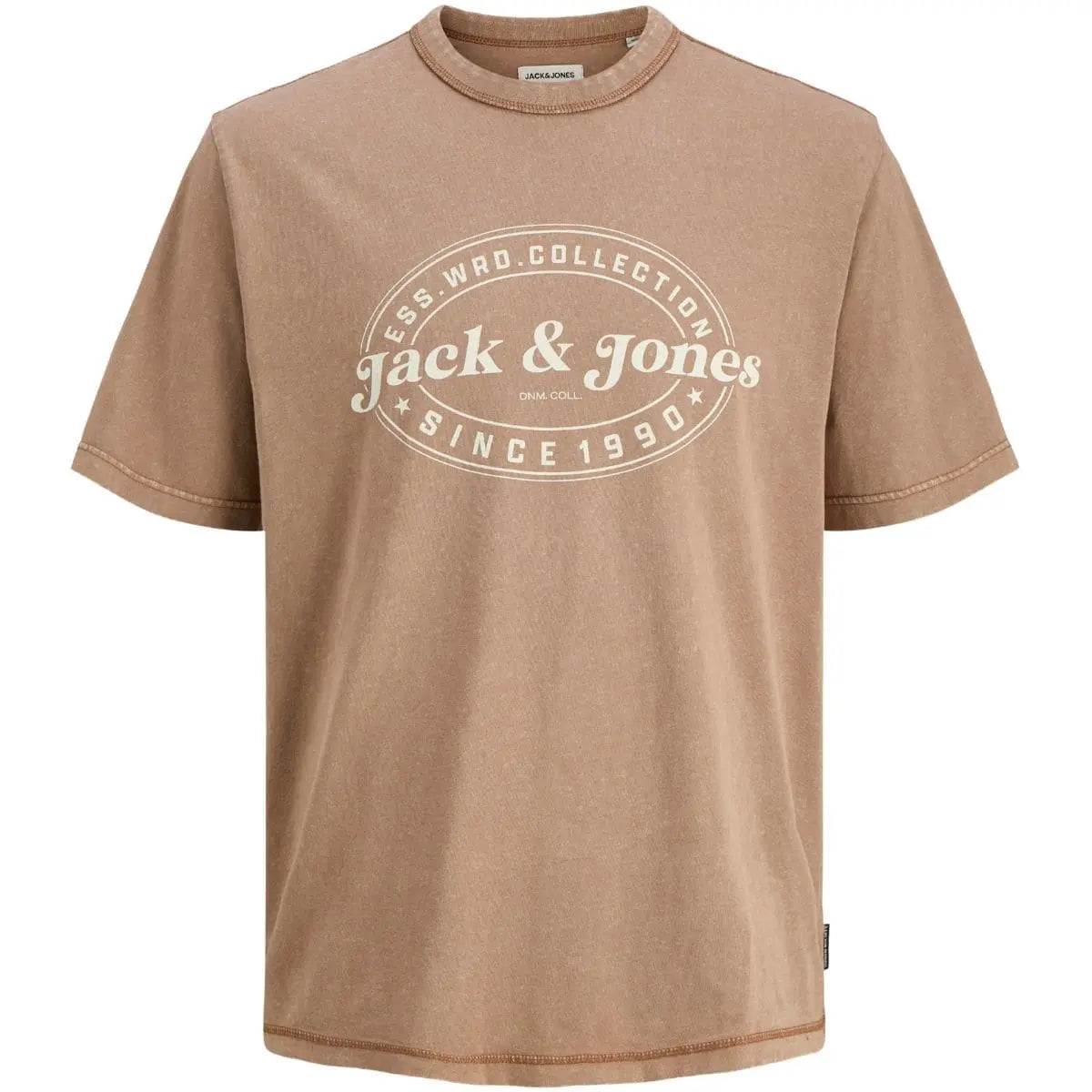 Duży męski t-shirt z nadrukiem krótkim rękawem Jack &amp; Jones 12284627 jasnobrązowa