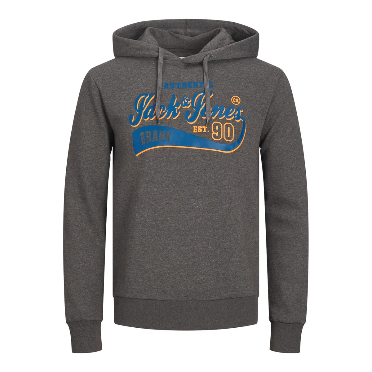 Duża męska bluza wkładana przez głowę z kapturem napisy Jack &amp; Jones 12236803 ciemnoszara