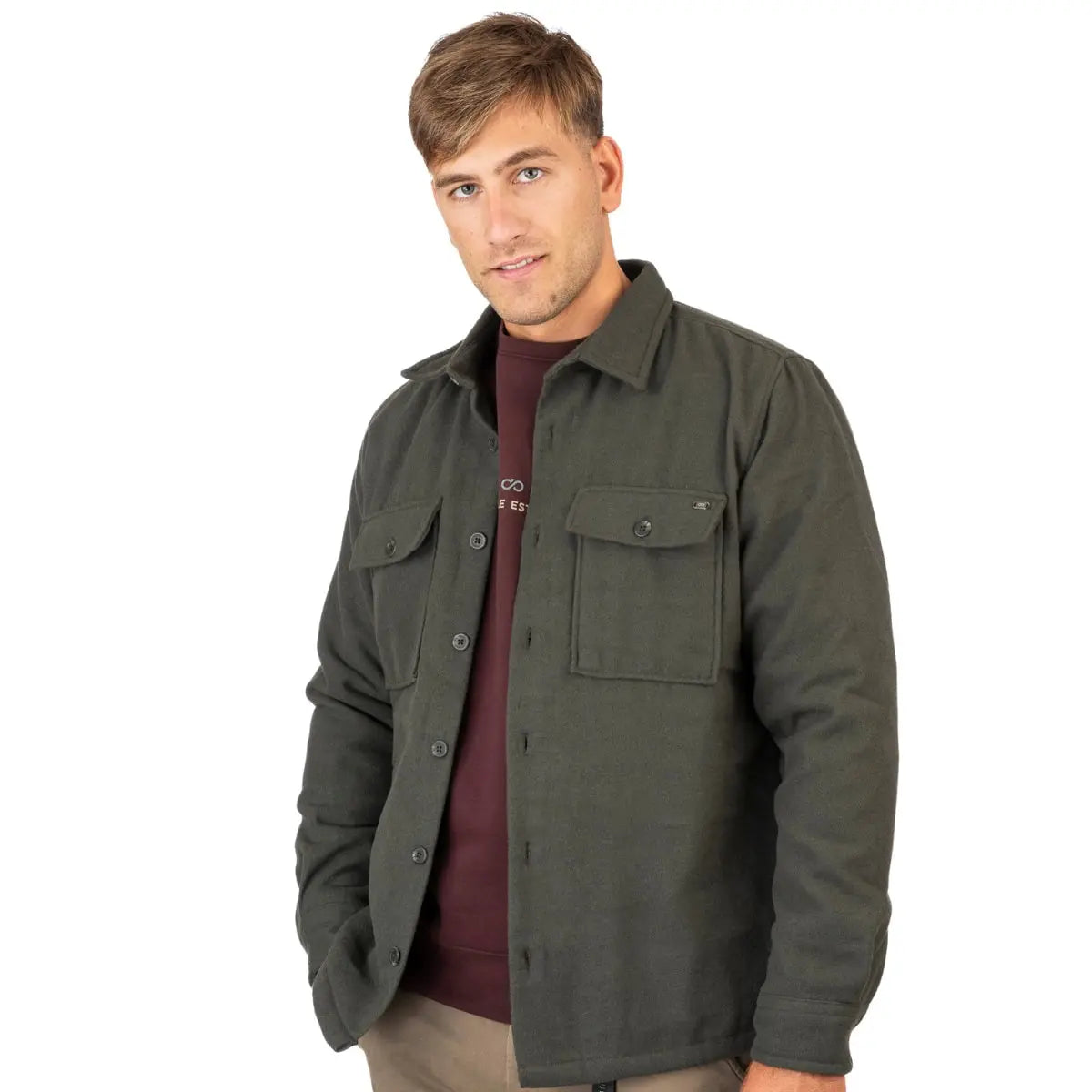 Duża męska kurtka koszulowa  z długim rękawem Double Urban Outfitters GS-5124 khaki