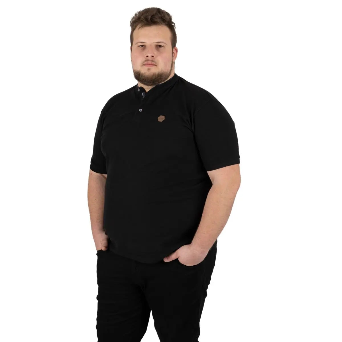 Velké pánské hladké polo tričko na stojáčku Double PS-3046 černé