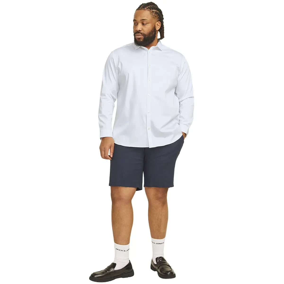 Duża koszula męska gładka z długim rękawem Jack &amp; Jones 12264030 biała