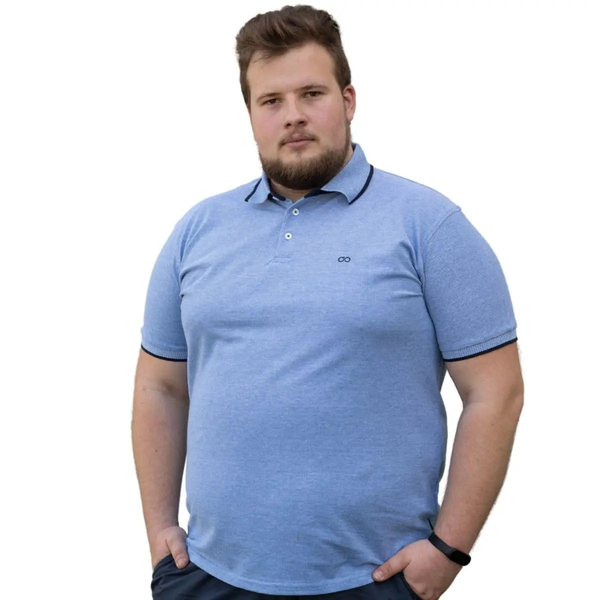 Velké pánské polo tričko hladké ozdobný límec Double PS-3038 modré
