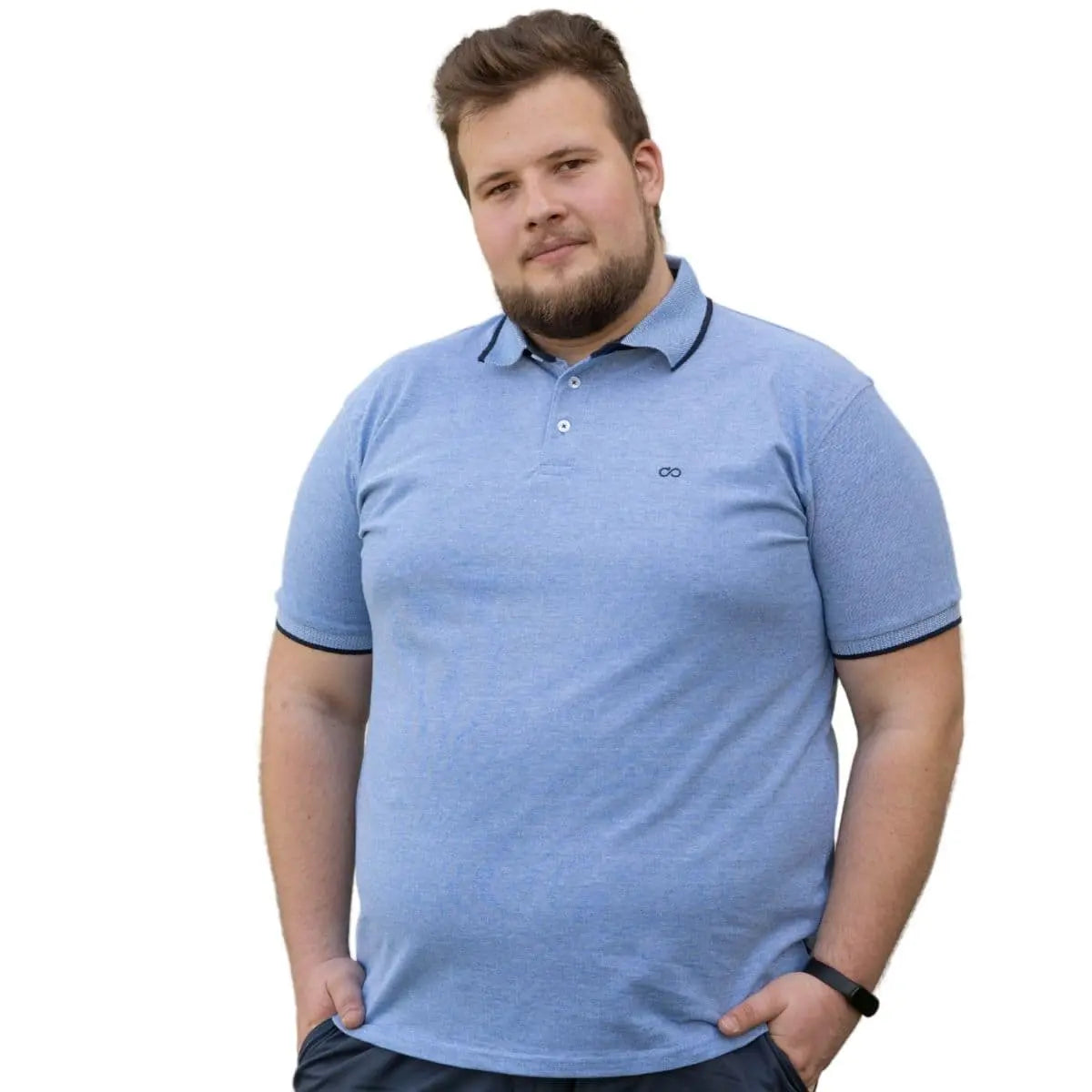 Velké pánské polo tričko hladké ozdobný límec Double PS-3038 modré