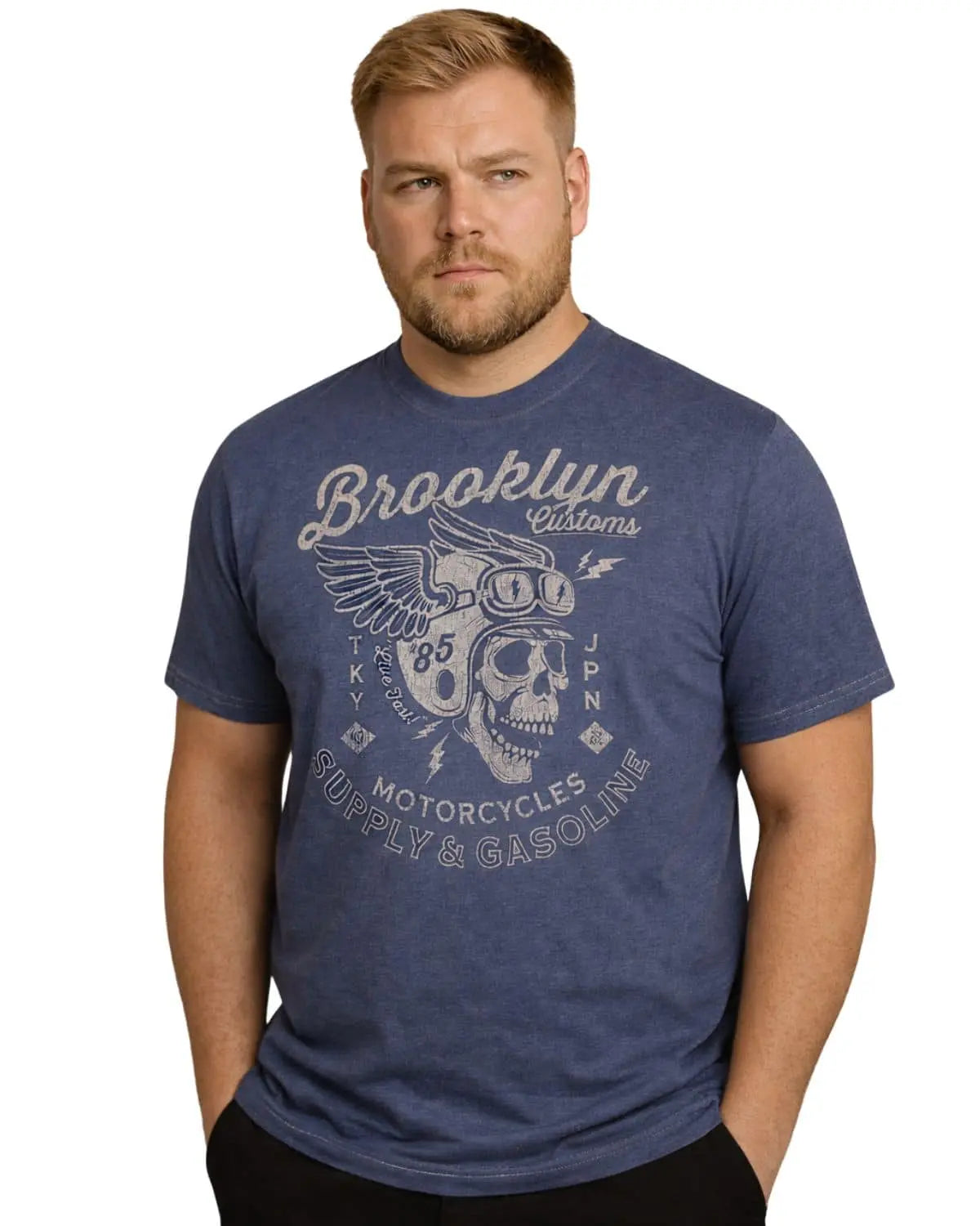 Duży męski t-shirt koszulka z nadrukiem Brooklyn Kam 5788 ciemnoniebieska