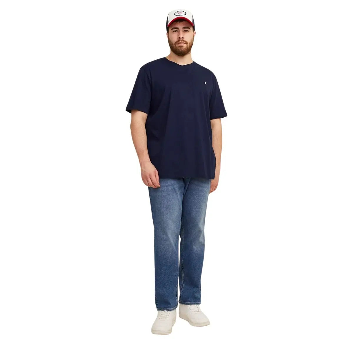 Duża męska koszulka z krótkim rękawem t-shirt gładki Jack &amp; Jones 12253778 granatowy