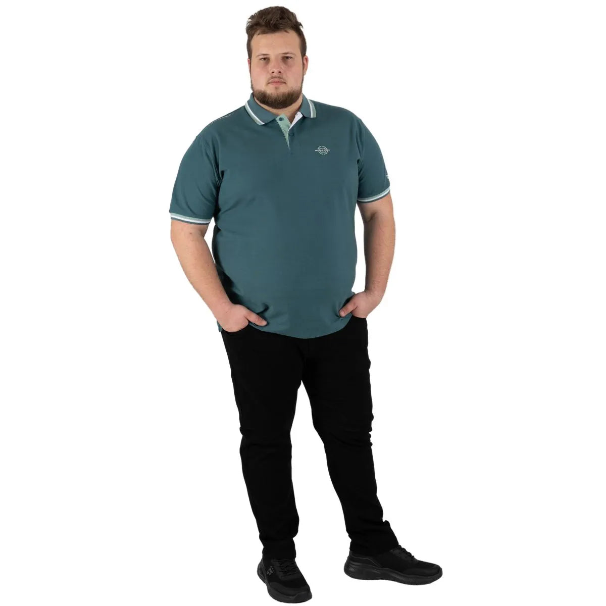 Duża męska koszulka polo gładka ozdobny kołnierzyk Double PS-3043 morska