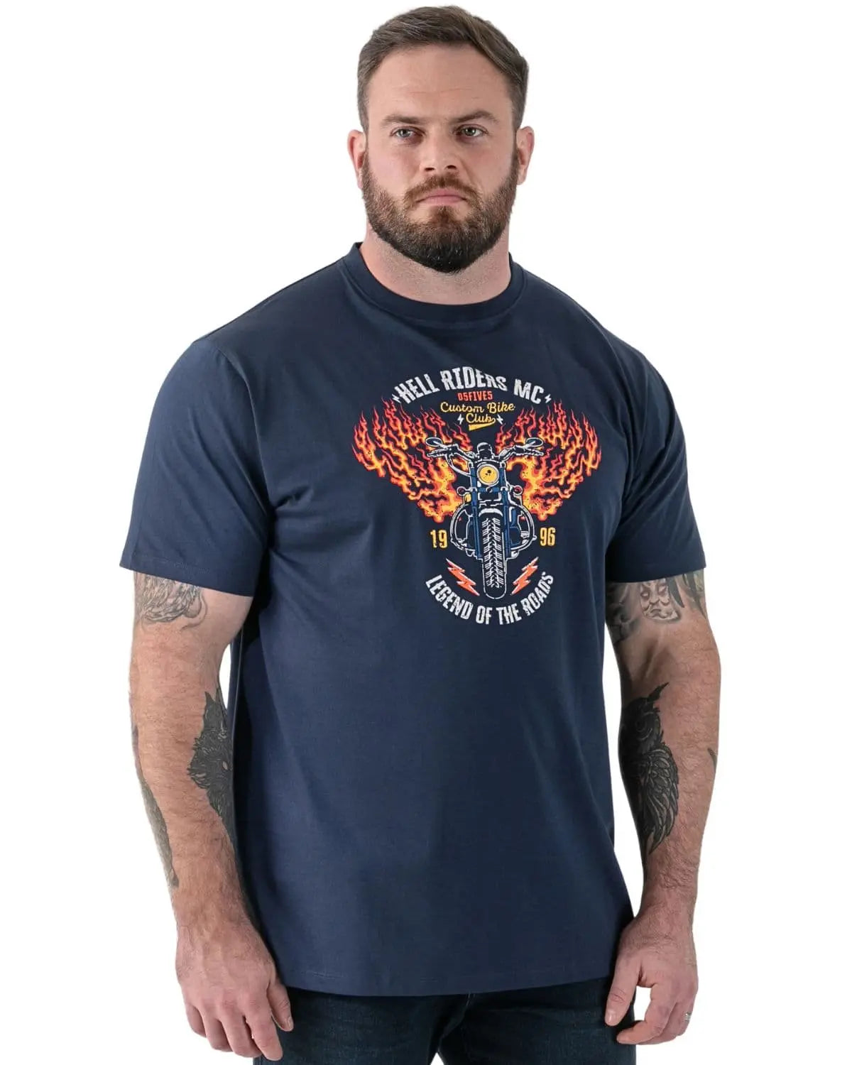 Duży męski t-shirt z nadrukiem motocyklu Hockney Duke D555 granatowy