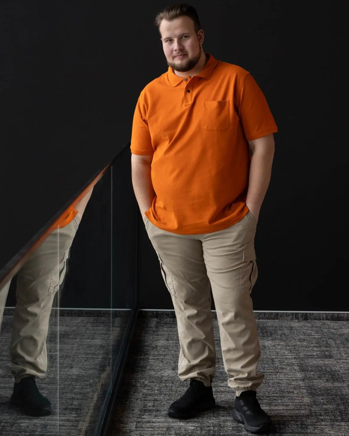 Duża męska koszulka polo z kołnierzykiem gładka Redmond 960-204 pomarańczowa