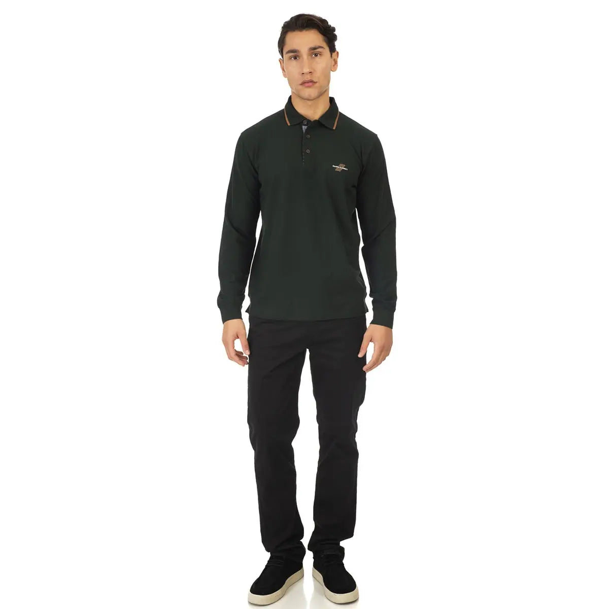 Velké pánské polo tričko s dlouhým rukávem Double Urban Outfitters PS-3002 tmavě zelené