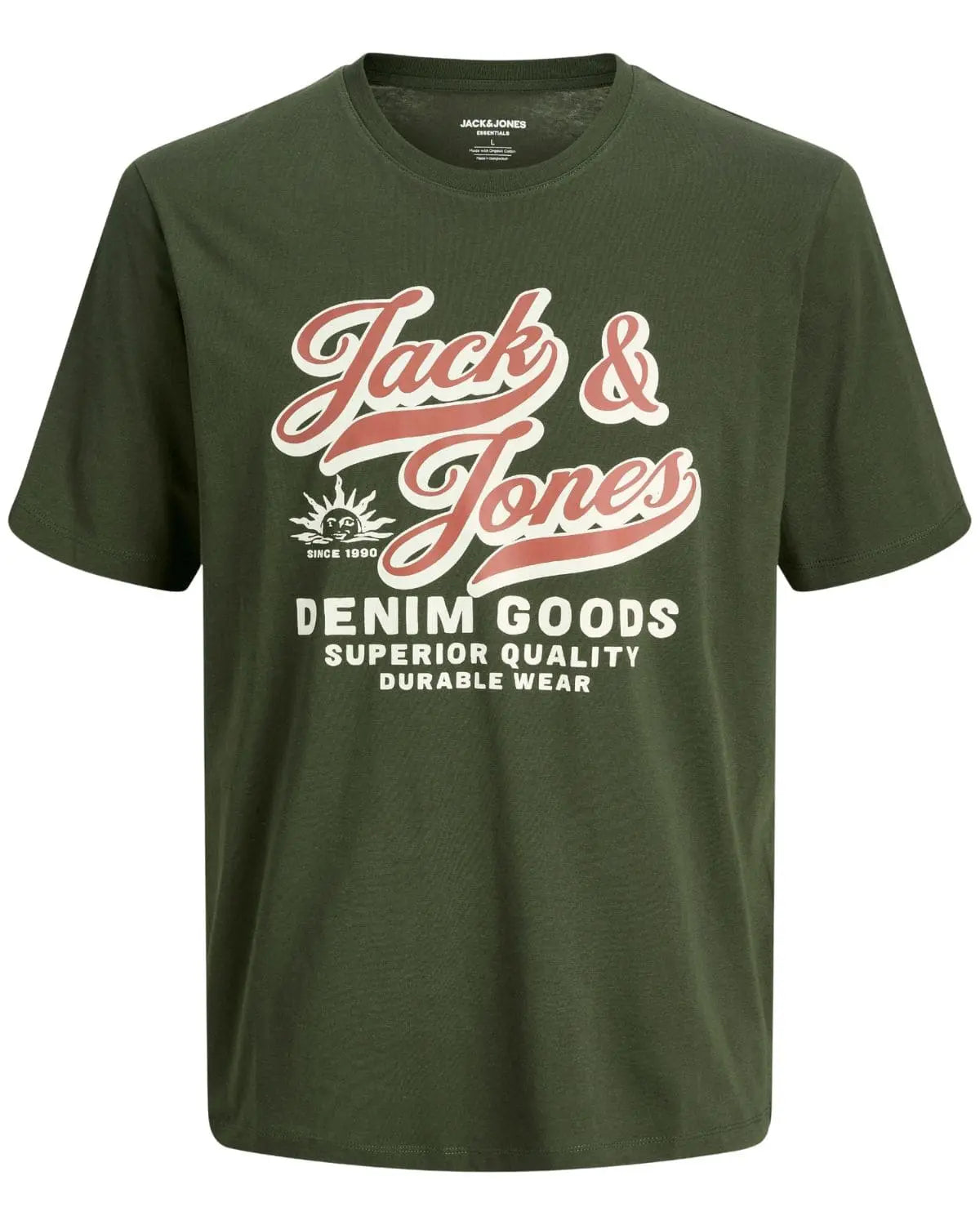 Duża męska koszulka z nadrukiem t-shirt Jack &amp; Jones 12284905 ciemnozielony