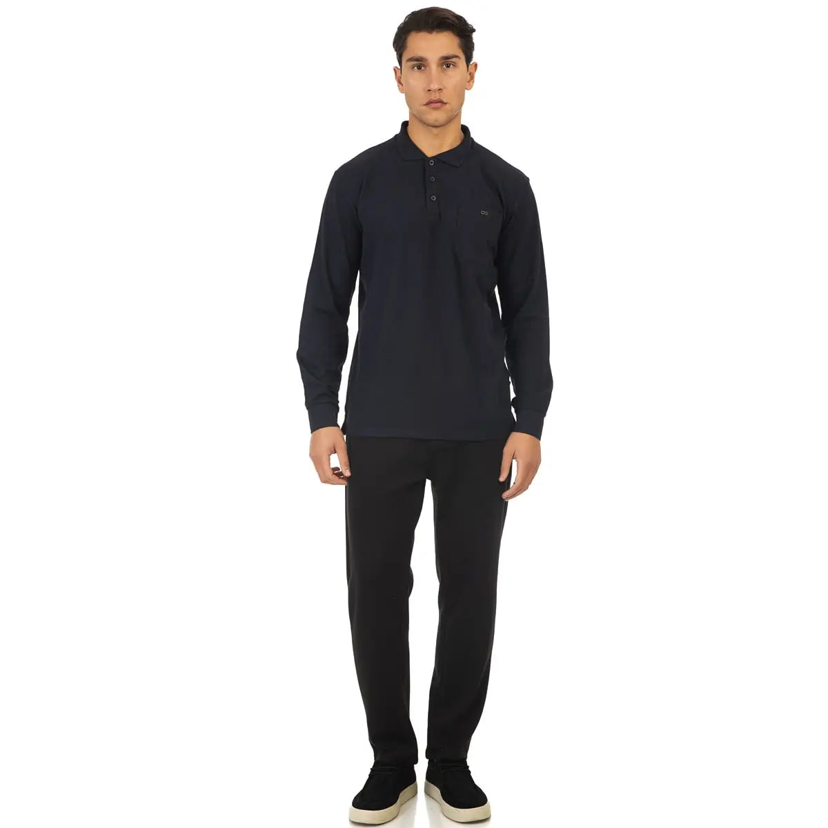 Duża męska koszulka polo z długim rękawem Double Urban Outfitters PS-3031LS granatowa