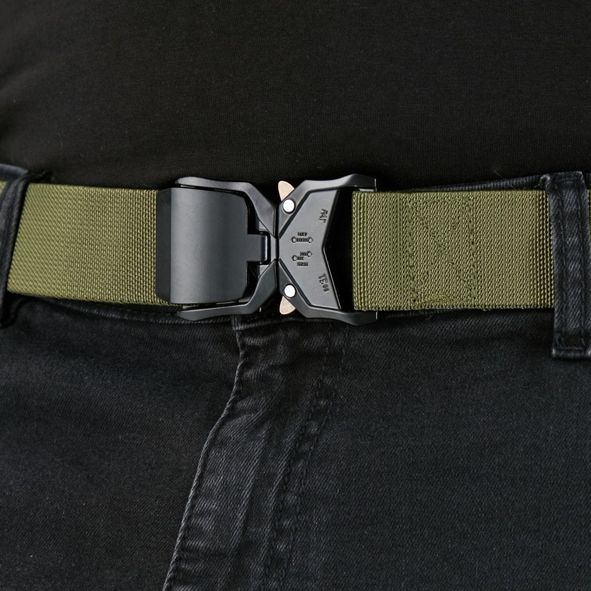 Męski duży pasek parciany z klamrą Duke D555 Dale khaki