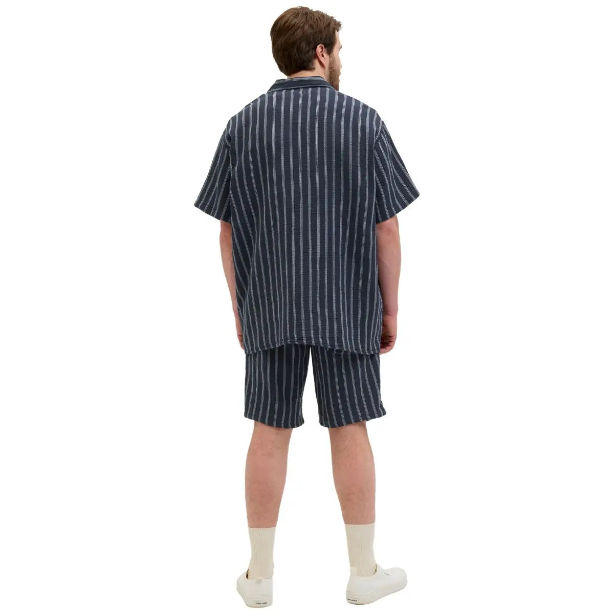 Duże męskie wygodne  lekkie spodenki w paski na gumie Jack &amp; Jones 12279651 granatowe