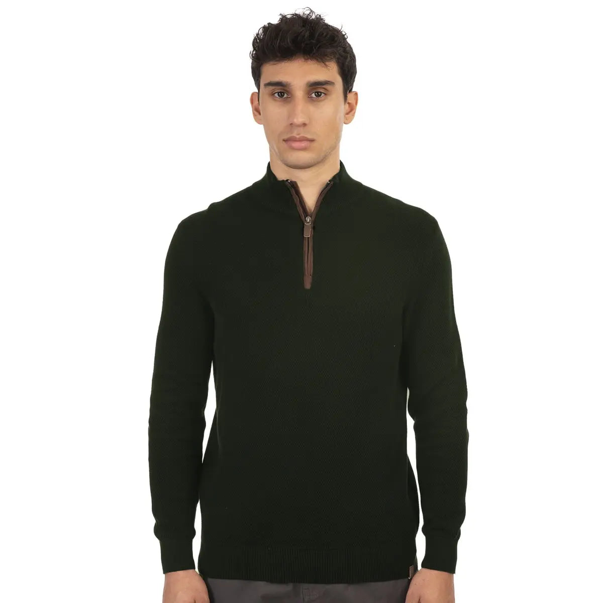 Velký pánský propínací svetr se stojáčkem Double Urban Outfitters Knit-8014 tmavě zelený