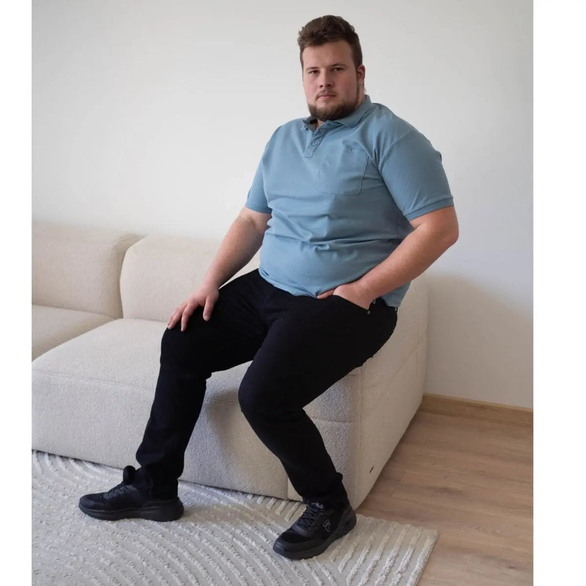 Duża męska koszulka polo gładka Double PS-3031 jasnoniebieska