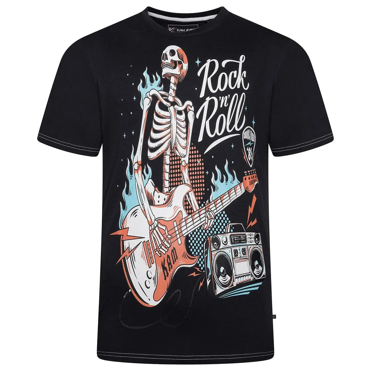Duży męski t-shirt z efektownym nadrukiem koszulka Rock n Roll Kam 5791 czarna