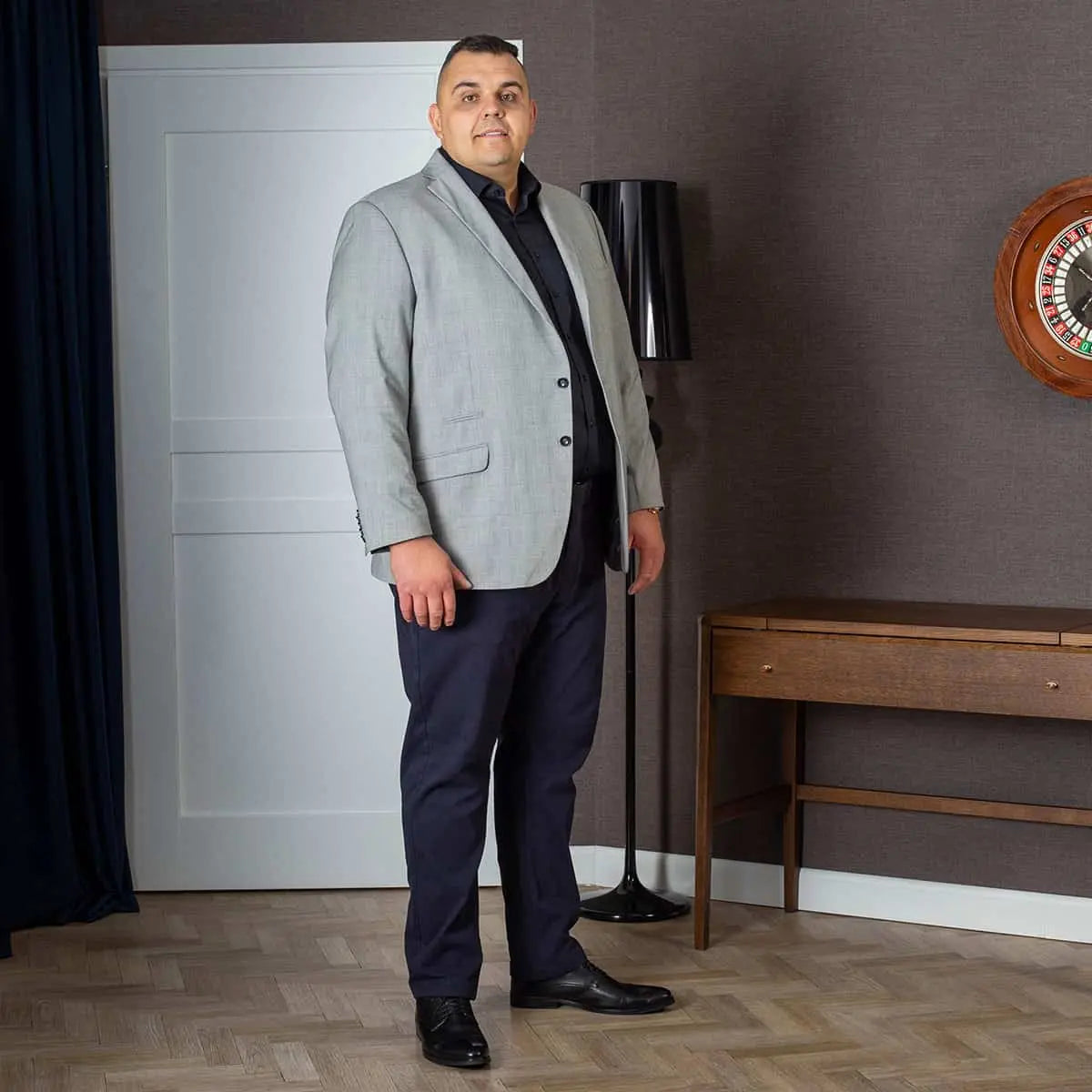 Velké pánské sako s kostkovaným vzorem DL 926 Edi světle šedé
