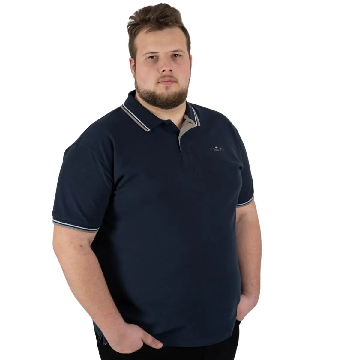 Duża męska koszulka polo gładka ozdobny kołnierzyk Double PS-3035 granatowa
