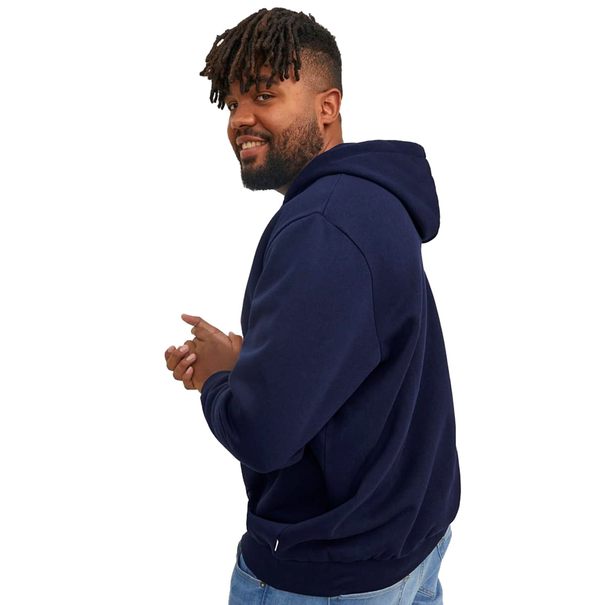 Pánská velká mikina s kapucí Jack &amp; Jones 12236803 tmavě modro-červená s nápisy