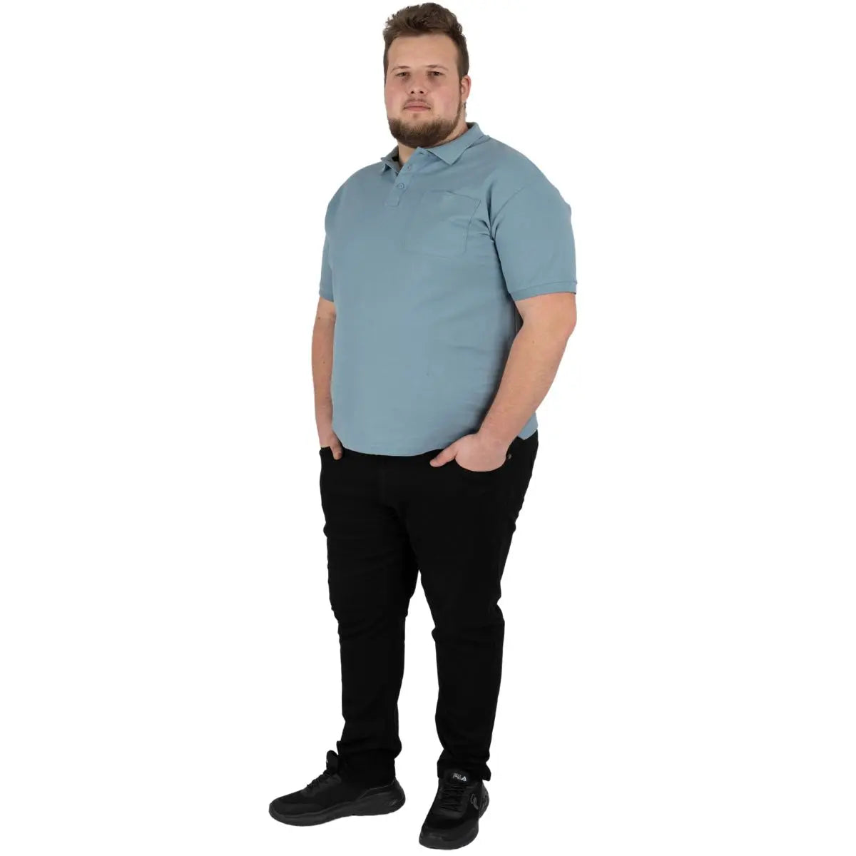 Duża męska koszulka polo gładka Double PS-3031 jasnoniebieska