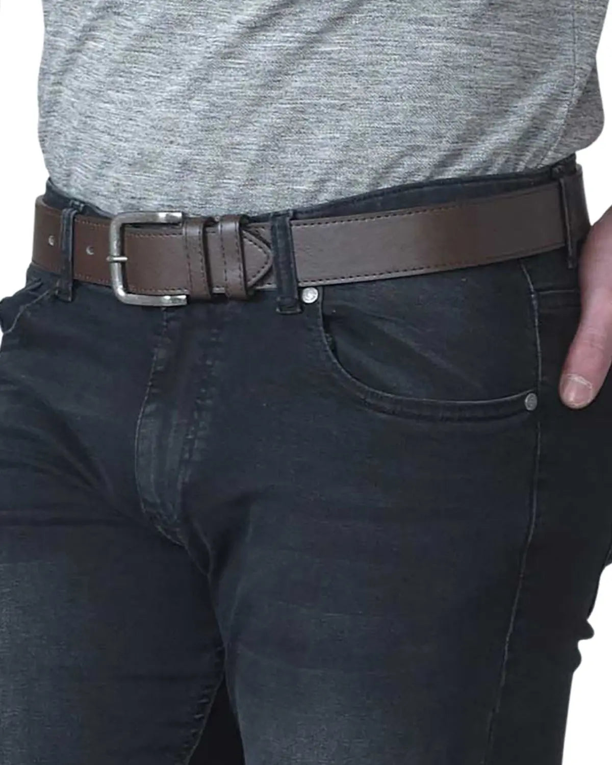 Pánský široký pásek se stříbrnou přezkou 3,9 cm Duke D555 Archie tmavě hnědý