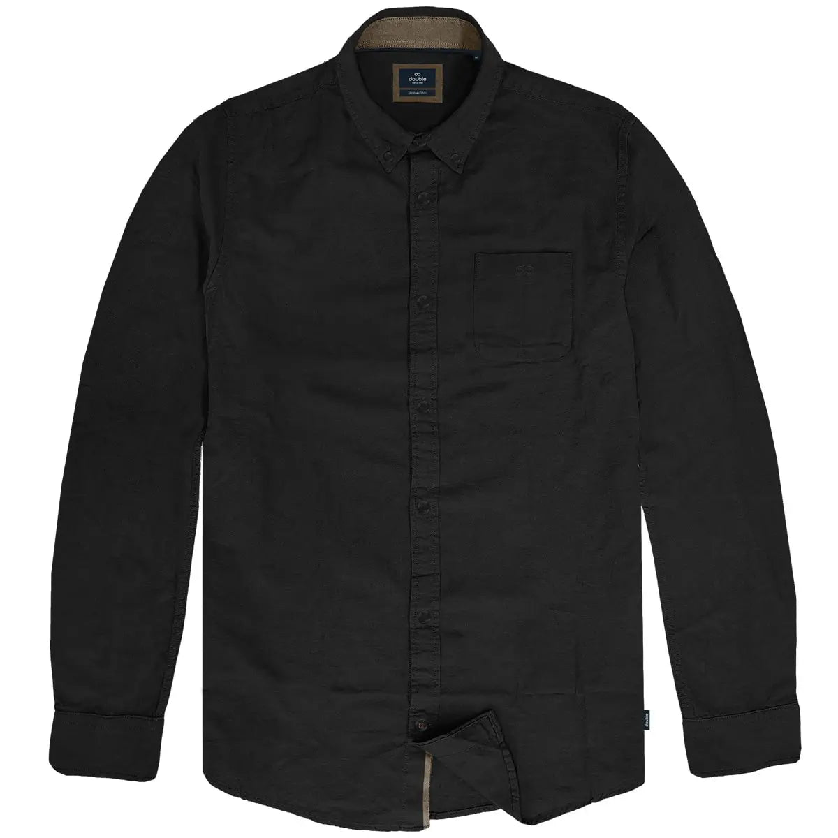 Duża męska koszula gładka z długim rękawem z kołnierzykiem Double Urban Outfitters GS-5115 czarna