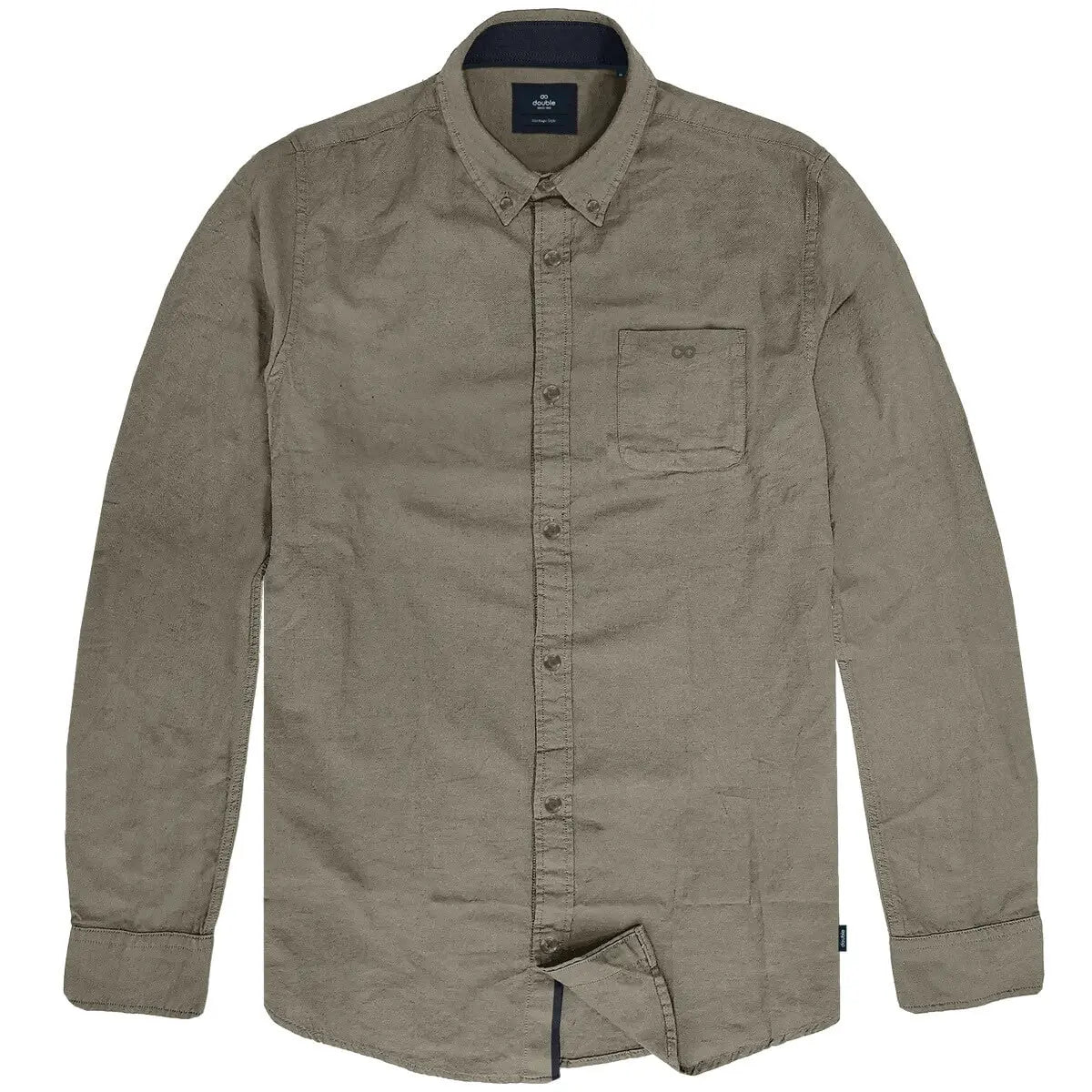 Duża męska koszula gładka z długim rękawem z kołnierzykiem Double Urban Outfitters GS-5115 szarobeżowa