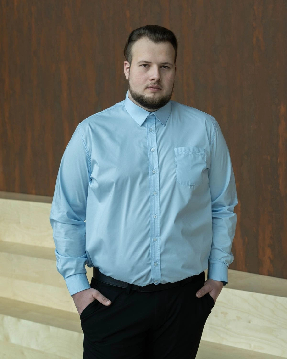 Pánská velká košile s dlouhým rukávem hladká odolná proti skvrnám (NON IRON) Duke D555 Oliver světle modrá