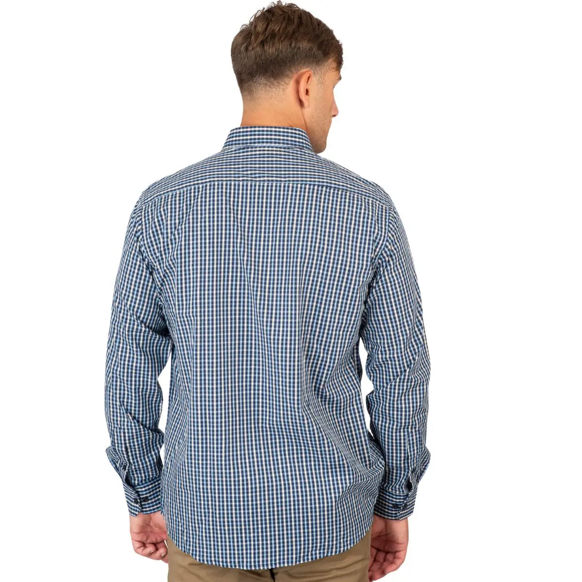 Duża męska koszula w kratę z długim rękawem Double Urban Outfitters GS-5132 niebiesko-beżowa