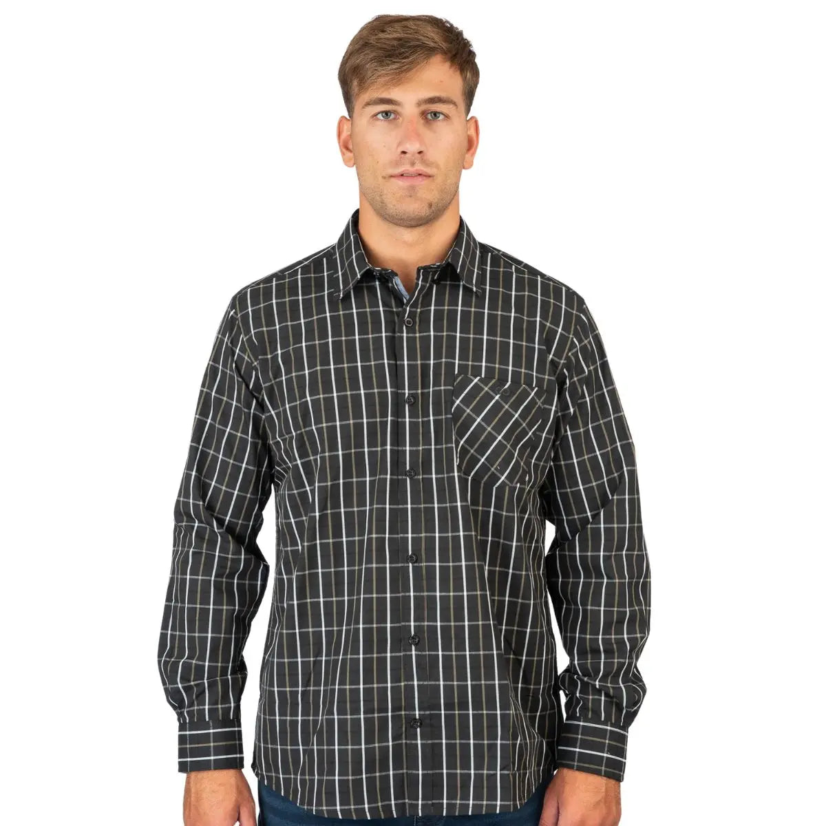 Duża męska koszula w kratę z długim rękawem Double Urban Outfitters GS-5132 ciemnozielona