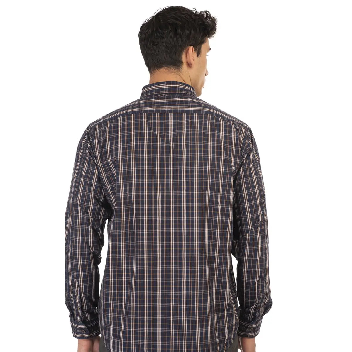 Duża męska koszula w kratę długi rękaw Double Urban Outfitters GS-5022 CC55 granatowo-brązowa