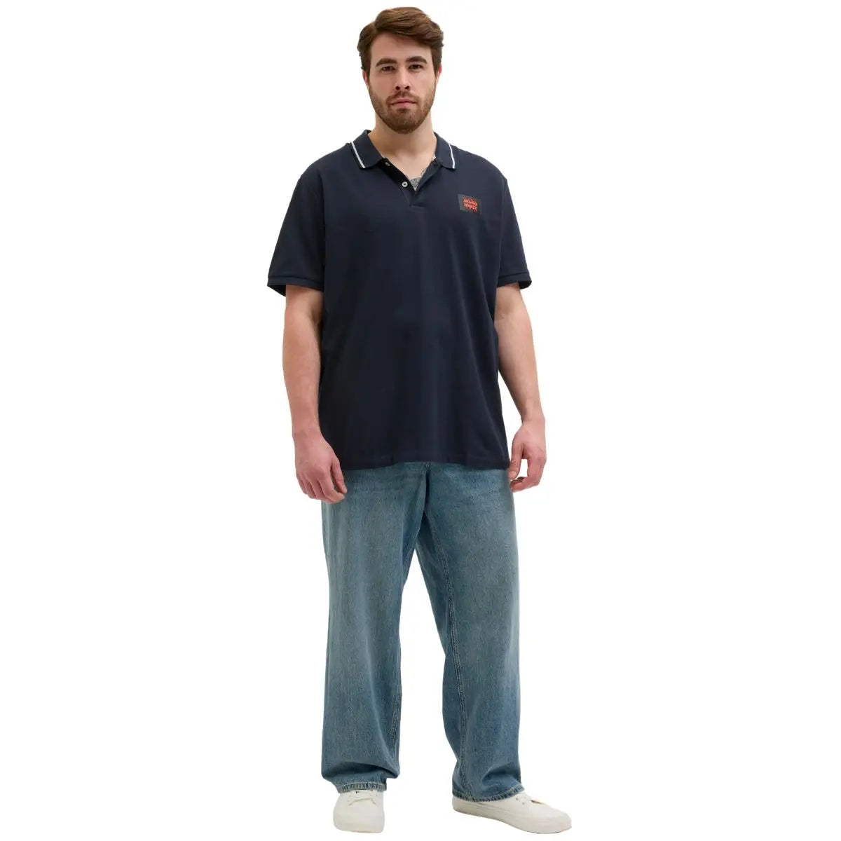 Duża męska polówka koszulka z kołnierzykiem gładka Jack &amp; Jones 12275744  granatowa