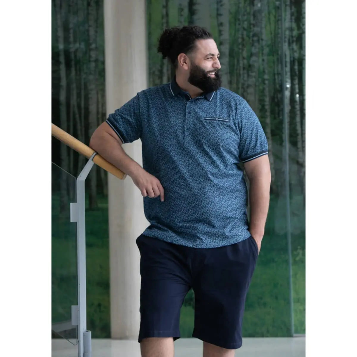 Koszulka polo dla dużych mężczyzn wzorzysta Duke Clothing D555 Woolwich granatowa