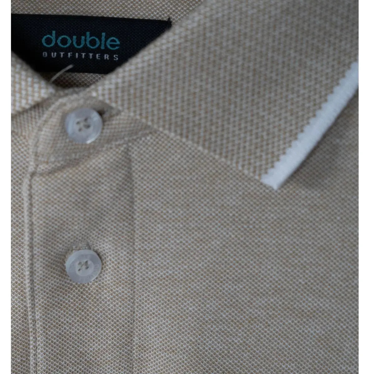 Duża męska koszulka polo gładka ozdobny kołnierzyk Double PS-3038 beżowa